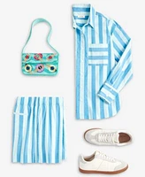 On 34th Womens Cotton Striped Shirt Pull On Shorts Beaded Shoulder Bag Puffy Teardrop Stud Earrings Exclusively At Macys