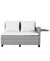 5-Piece Patio Rattan Sofa Set, L-Shape, Extendable Tables, Washable Covers, White