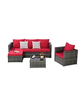 3-Piece Patio Set, Woven L-Shaped Sectional, Sofa, Lounger & Coffee Table