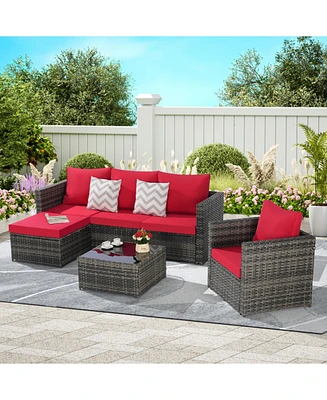3-Piece Patio Set, Woven L-Shaped Sectional, Sofa, Lounger & Coffee Table
