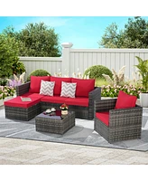 3-Piece Patio Set, Woven L-Shaped Sectional, Sofa, Lounger & Coffee Table