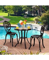 Gymax 3PCS Cast Aluminum Patio Bistro Set Outdoor Table & Chairs Furniture Set