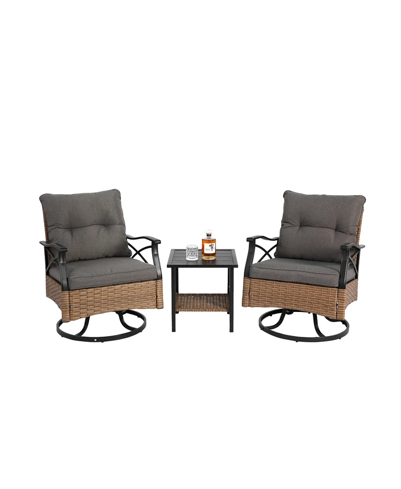 3pc Outdoor Swivel Rocker Set, Table, 2 Chairs, 350lb Cap