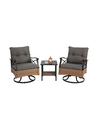 3pc Outdoor Swivel Rocker Set, Table, 2 Chairs, 350lb Cap