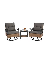 3pc Outdoor Swivel Rocker Set, Table, 2 Chairs, 350lb Cap