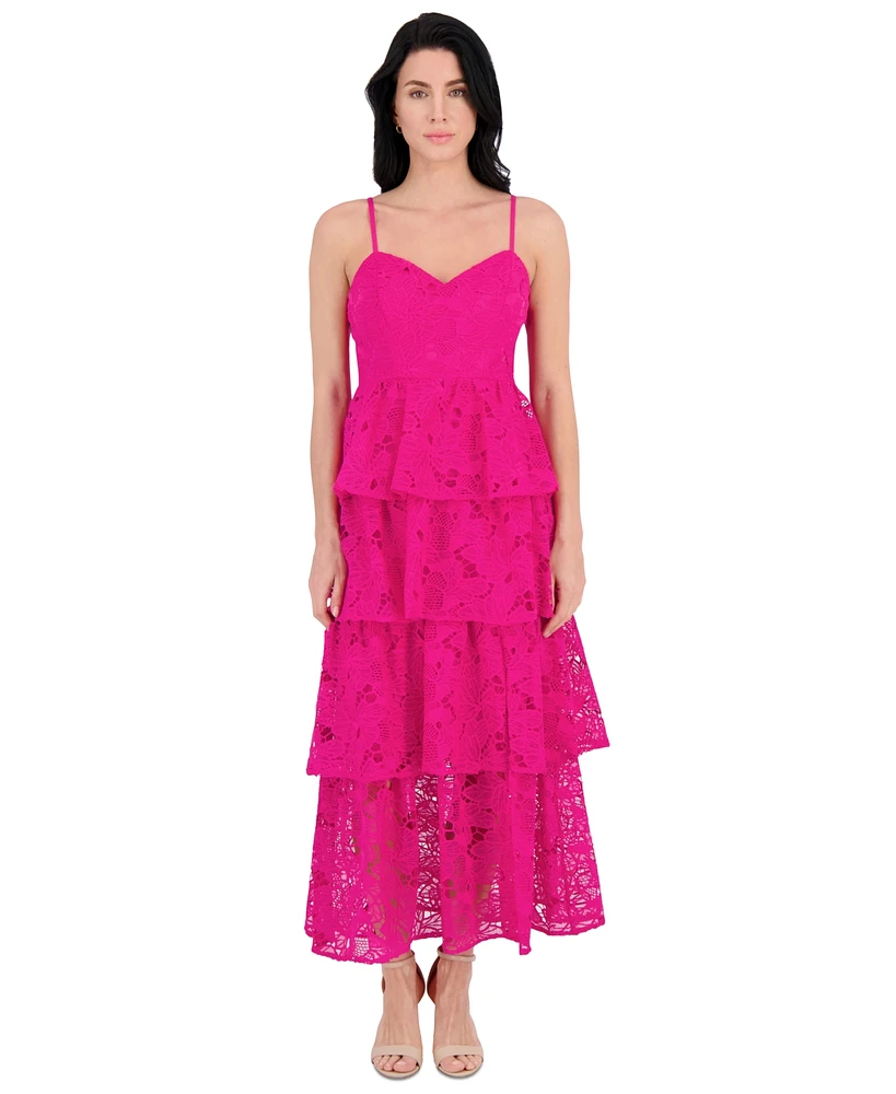 Siena Women's Embroidered-Lace Ruffle-Tiered Dress