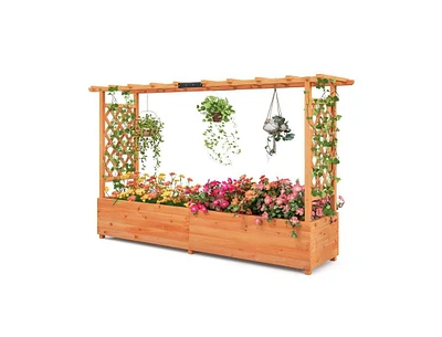 Rectangle Raised Garden Bed with Side Trellis for Outdoor Gardening and Plant Support
