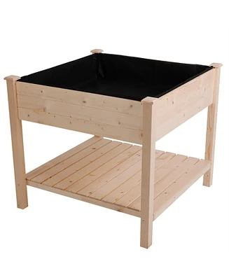 Farmhouse Square Fir Wooden Raised Garden Planter Box for Outdoor Gardening and Planting