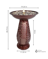 Outdoor Bird Bath Water Fountain with Metal Crosshatch Design - 28.5-Inch - Includes Led Lights