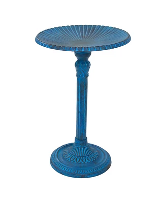Art Deco Sunburst Metal Bird Bath with Uv-Resistant Finish - Cast Aluminum - Blue Patina - 14-Inch