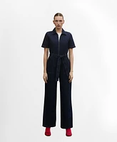 Mango Women's Short-Sleeved Denim Jumpsuit