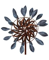 Whirling Petals Metal Garden Wind Spinner - Spinner Outdoor Decor with 4-Point Step-In Stake - Dual-Wind Motion - 48" H