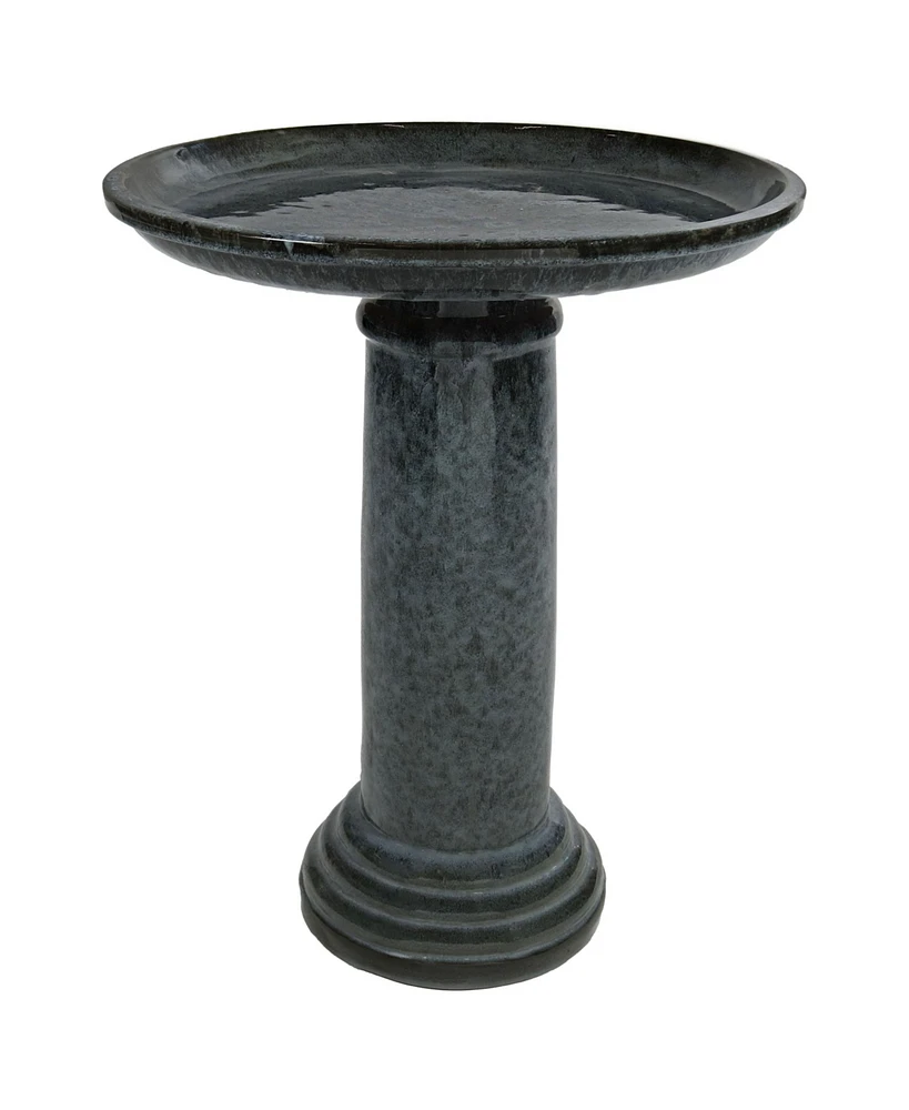 Toulon Outdoor Ceramic Bird Bath - 24.5" H - Uv- and Frost-Resistant - Glazed Bowl - Black Mist Glaze