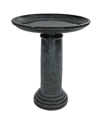 Toulon Outdoor Ceramic Bird Bath - 24.5" H - Uv- and Frost-Resistant - Glazed Bowl - Black Mist Glaze