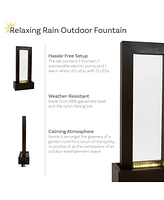 Relaxing Rain Outdoor Water Fountain with Lights - Galvanized Steel - 43-Inch - Includes Warm White Led Lights