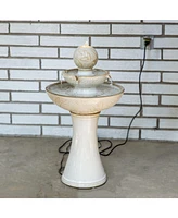 Gentle Glow 26.5" H 2-Tier Ceramic Outdoor Fountain with Led Light - Tiered Water Feature with Electric Pump - Off-White