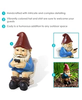 9.5" Cody The Funny Garden Gnome - Outdoor Gnome on The Throne Reading His Phone - Yard, Patio, Lawn, and Outdoor Decor