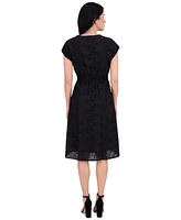 kensie Women's Embroidered Tie-Waist Midi Dress