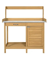 Potting Bench Garden Work Table with Durable Metal Top for Outdoor Gardening