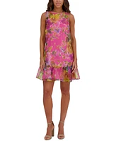 kensie Women's Printed Organza Flounce-Hem Mini Dress