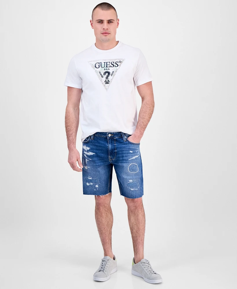 Guess Men's Wyatt Rip and Repair Denim 9" Shorts