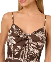 Adrianna by Papell Women's Cotton Palm-Print Sweetheart Midi Dress