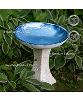 Nantes Ceramic Bird Bath with Lava Finish - White Distressed Ceramic Finish - 16" H