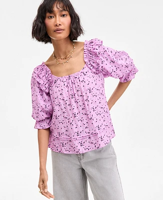 On 34th Women's Printed Balloon-Sleeve Blouse, Exclusively at Macy's