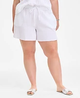 On 34th Plus Cotton Gauze Drawstring Curved Shorts, Exclusively at Macy's