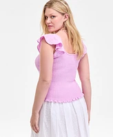 On 34th Women's Cotton Gauze Smocked Flutter-Sleeve Top, Exclusively at Macy's