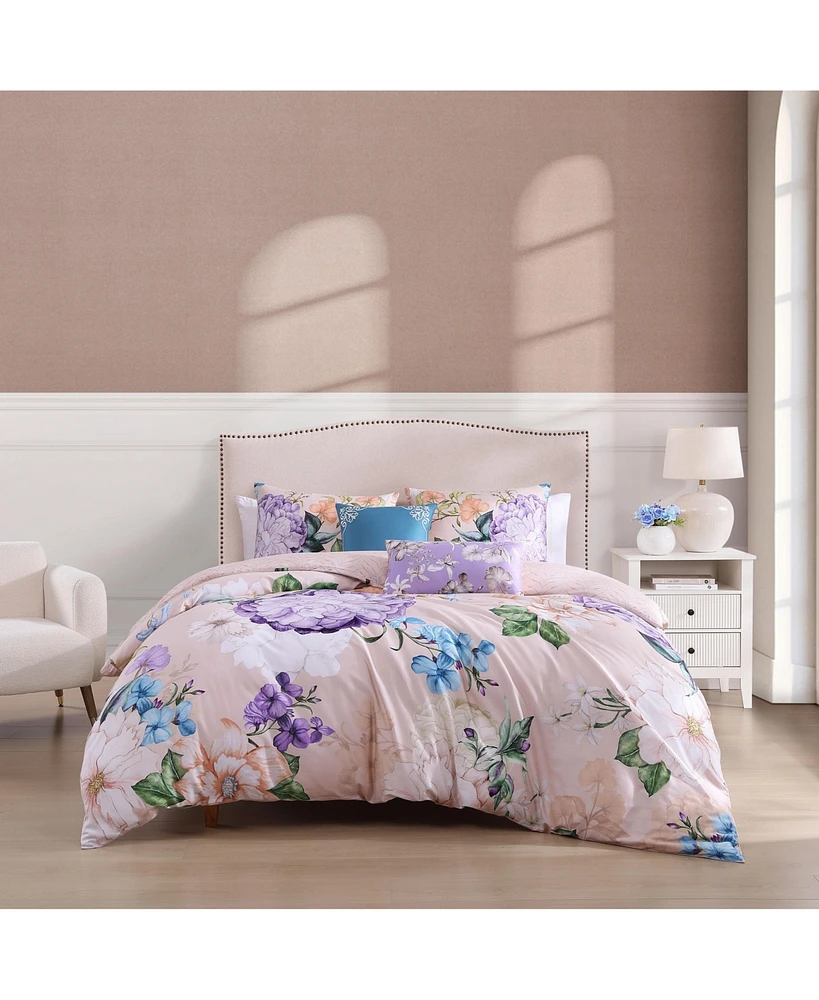 Bebejan Bright Bouquet Bedding 100% Cotton Sateen 5 Piece Queen Size Reversible Comforter Set