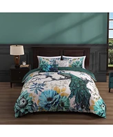 Bebejan Peacock Jardin Bedding 100% Cotton Sateen 5 Piece Queen Size Reversible Comforter Set
