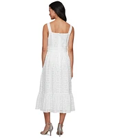 Sl Fashions Women's Square-Neck Tea Eyelet Dress