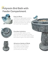 Resin Bird Bath with Feeder Compartment - Traditional Pedestal Bird Bath - 27" H - Gray