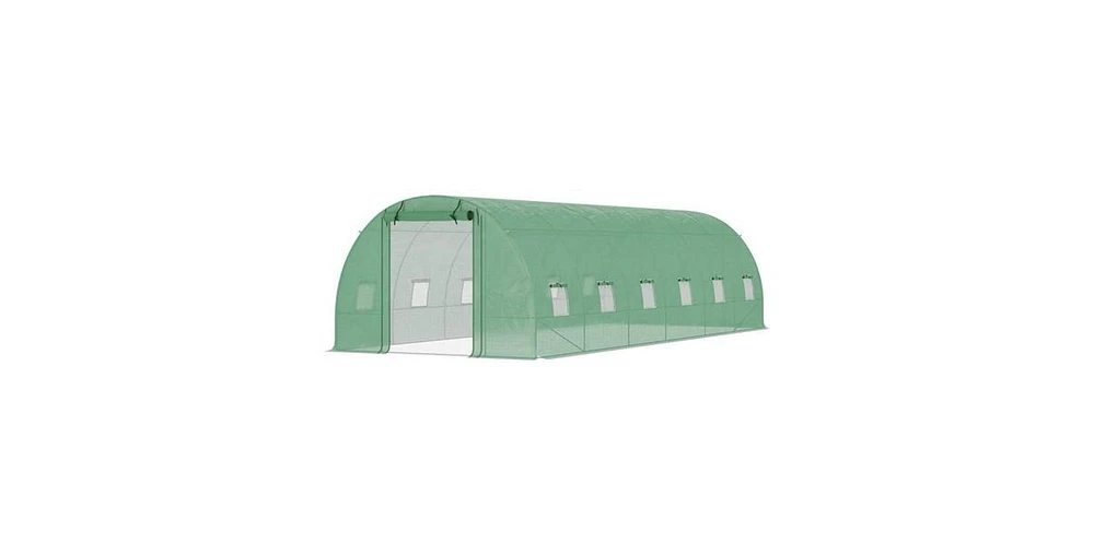 26.2 ft x 9.7 ft Outdoor Walk-in Greenhouse with Green Pe Cover and Steel Frame