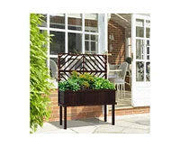 Espresso Fir Wood Elevated Raised Garden Bed With Stylish Climbing Trellis