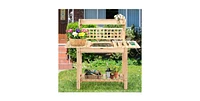 Garden Potting Bench Table with Bottom Shelf and Removable Sink for Outdoor Gardening