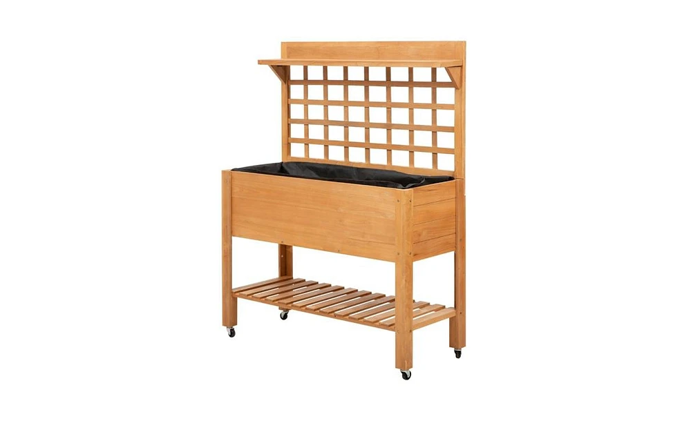 Wooden Garden Box with Separate Planter and Storage Compartments
