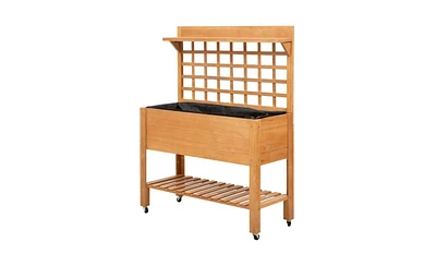 Wooden Garden Box with Separate Planter and Storage Compartments