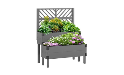 Weatherproof Wooden Planter Box with Integrated Flower Shelf