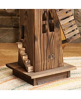 Outdoor Wooden Dutch-Inspired Rustic Windmill Lawn and Garden Yard Decorative Statue - 34"