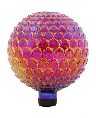 Glass 10 inch Gazing Ball for garden - Decorative Gazing Globe for Patio and Backyard - Red Scalloped Texture