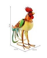 Romeo the Rooster 16-Inch Rustic Iron Sheet Garden Statue - Includes 2 Ground Stakes