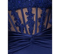 Blondie Nites Juniors' Embroidered Corset Trumpet Gown