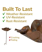 Abstract Blossom Copper Bird Bath for Outside with Stake - Uv-Resistant Finish - 34.25" H