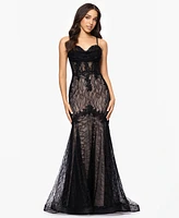 Blondie Nites Juniors' Lace Sweetheart-Neck Lace-Up-Back Gown