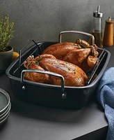 Circulon Carbon Steel 2 Pc. Ultra-lasting 17" x 13" Nonstick Roasting Pan with Easy Serve Rack