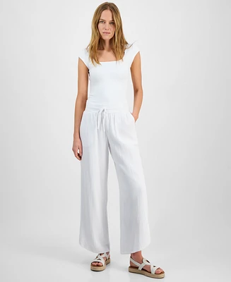 Jm Collection Women's Cotton Tulip-Hem Gauze Pants, Exclusively at Macy's