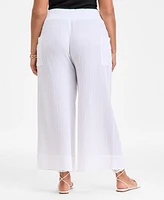 On 34th Plus Cotton Gauze Smocked-Waist Wide-Leg Pants, Exclusively at Macy's