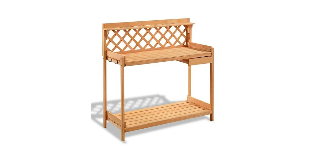 Outdoor Home Garden Wooden Potting Bench with Storage Drawer